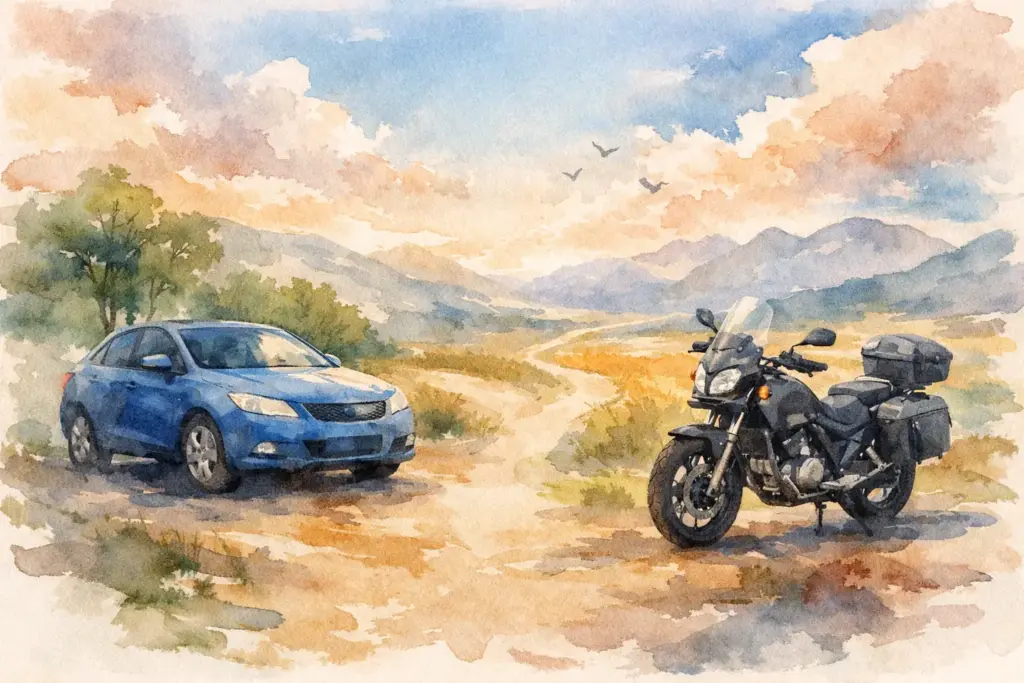 Carro ou mota para viagem: qual escolher? Carro ou mota para viagem: qual escolher?
